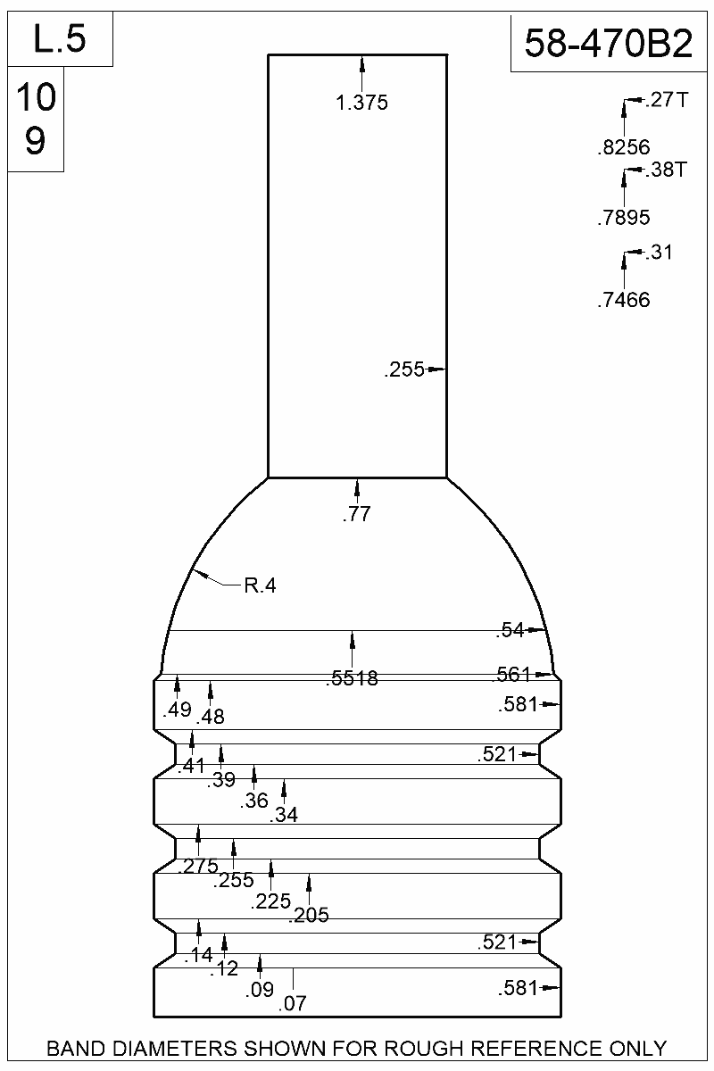 Dimensioned view of bullet 58-470B2
