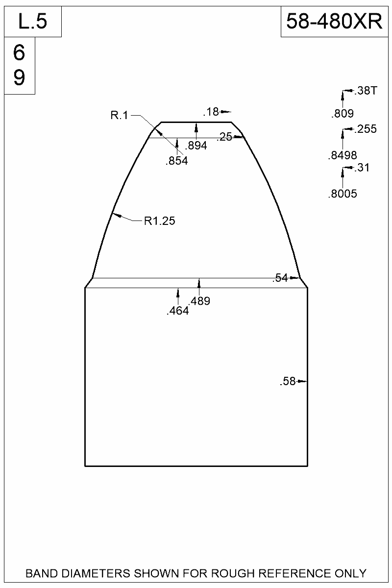 Dimensioned view of bullet 58-480XR