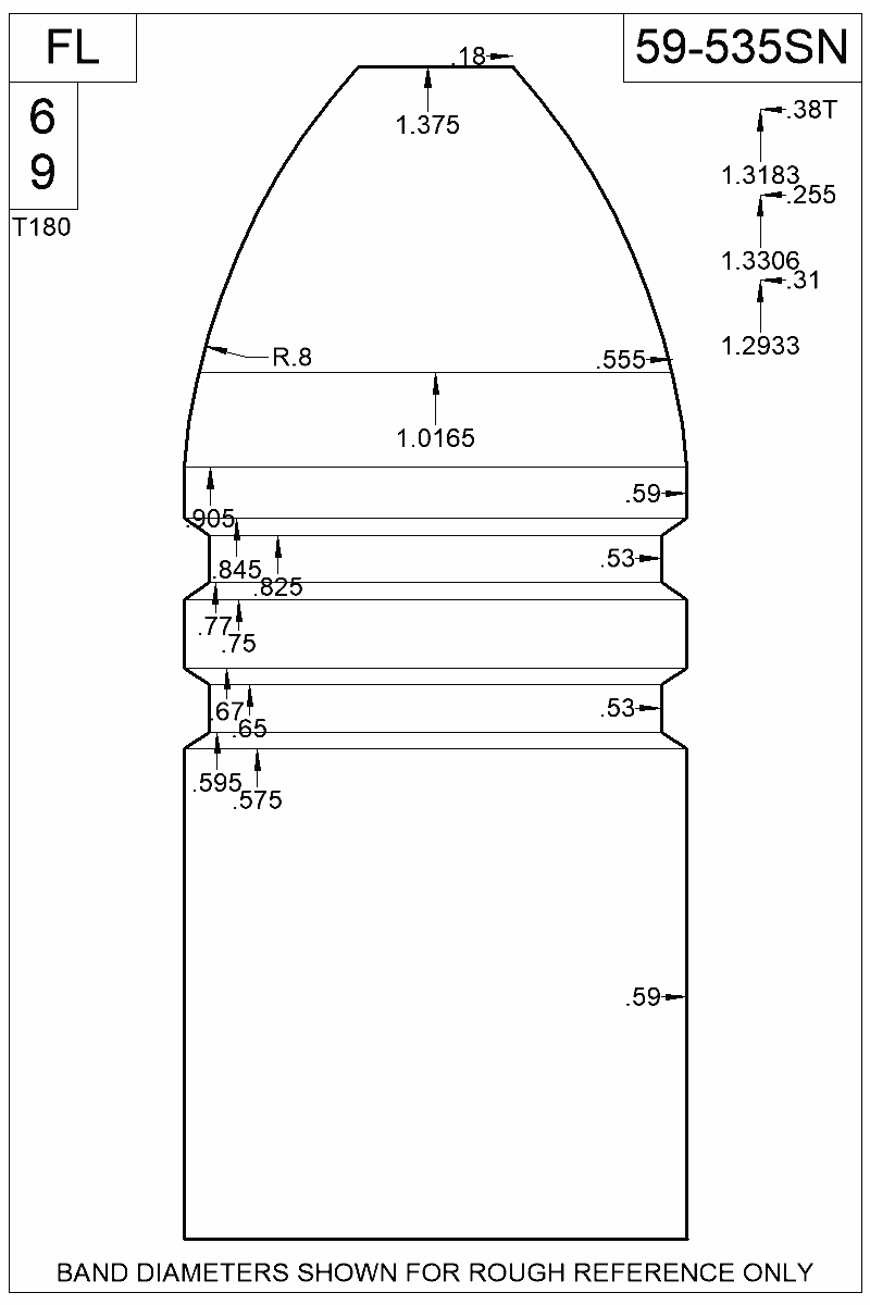 Dimensioned view of bullet 59-535SN
