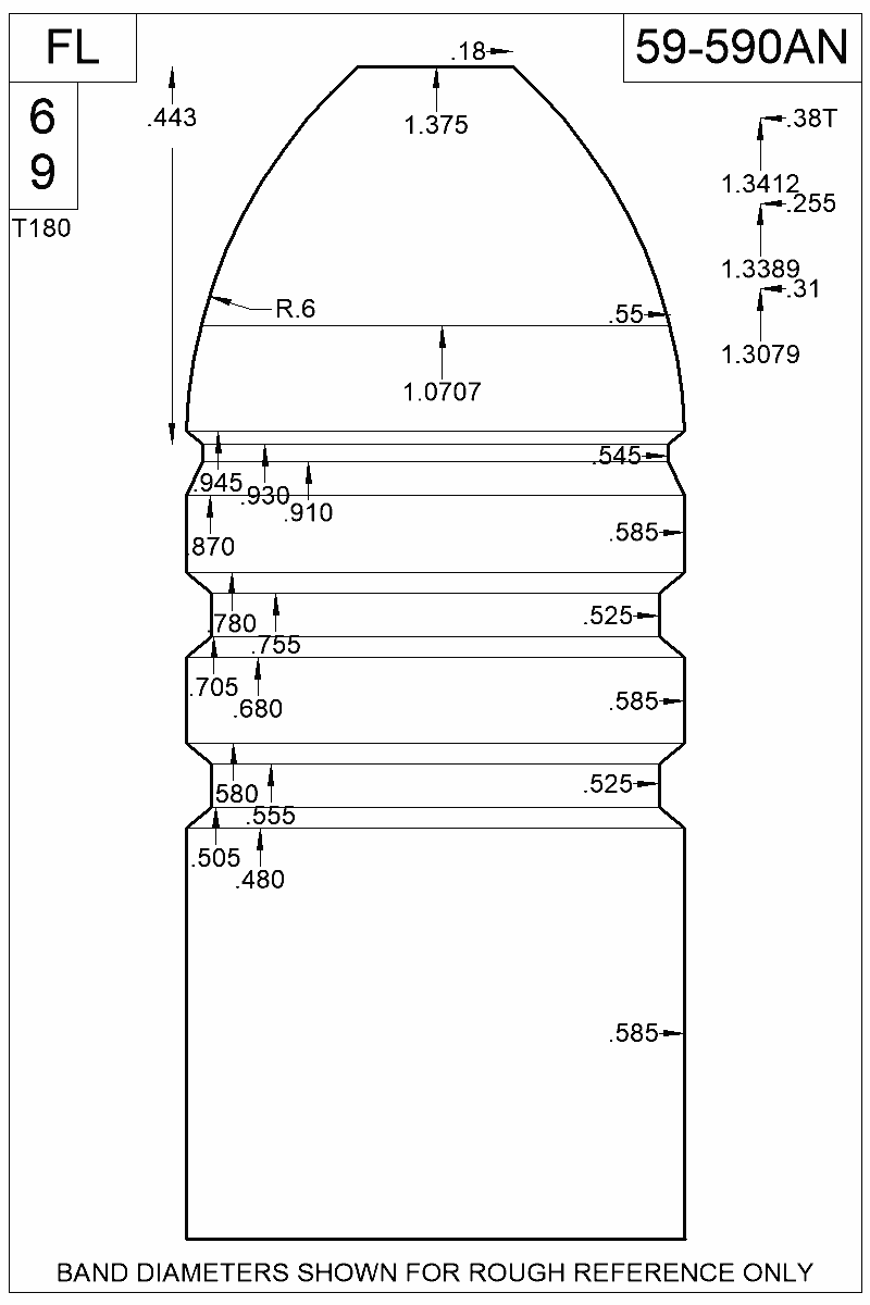 Dimensioned view of bullet 59-590AN