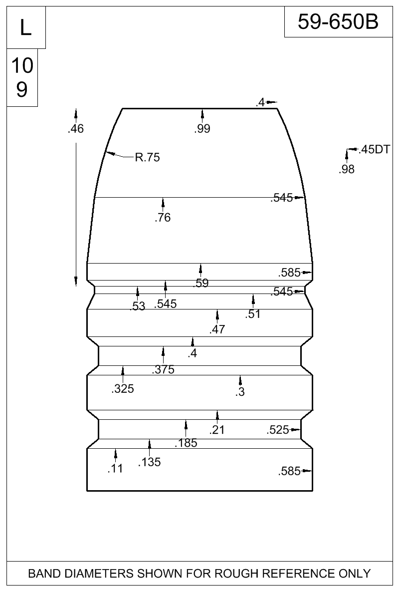 Dimensioned view of bullet 59-650B