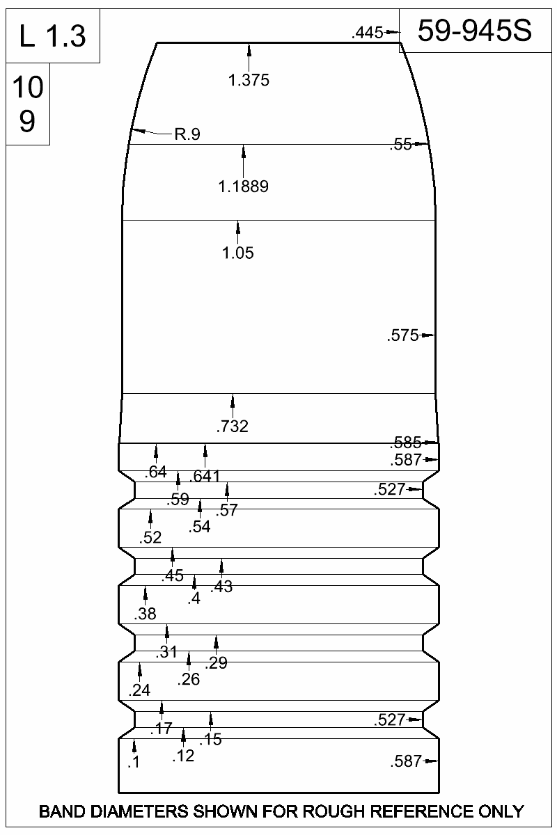 Dimensioned view of bullet 59-945S