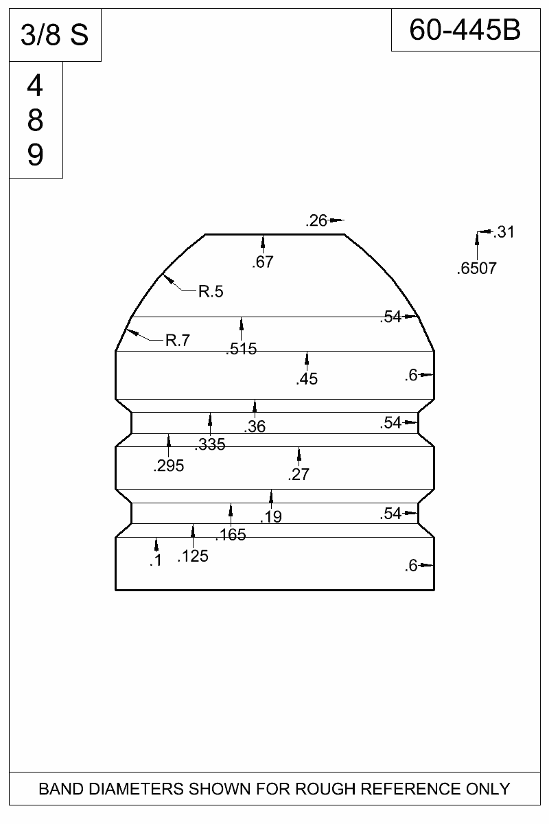 Dimensioned view of bullet 60-445B
