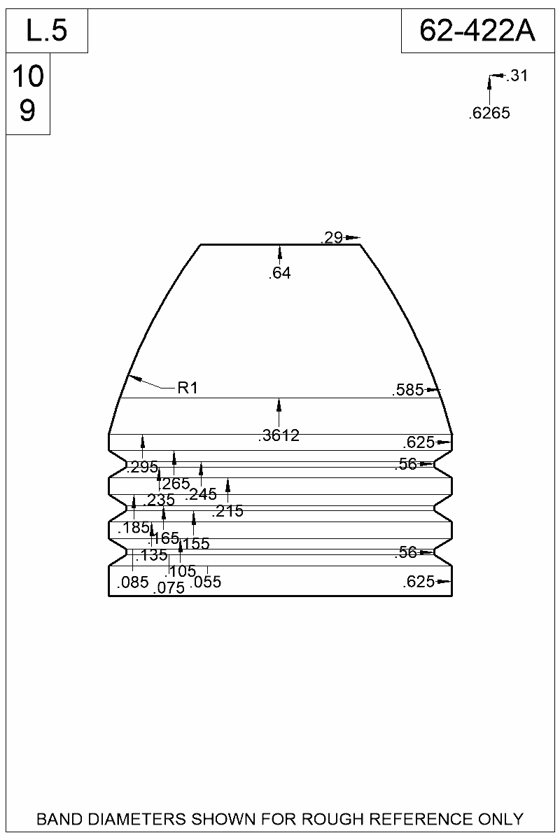 Dimensioned view of bullet 62-422A