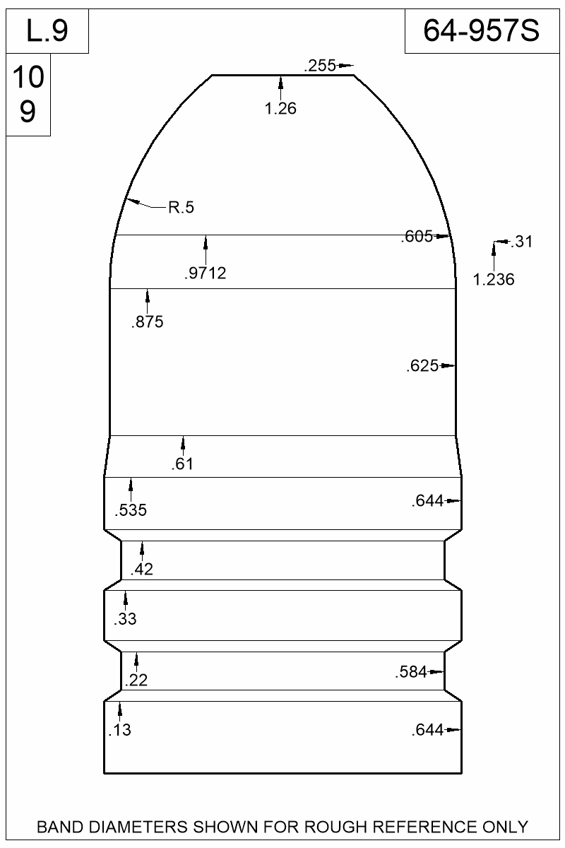 Dimensioned view of bullet 64-957S