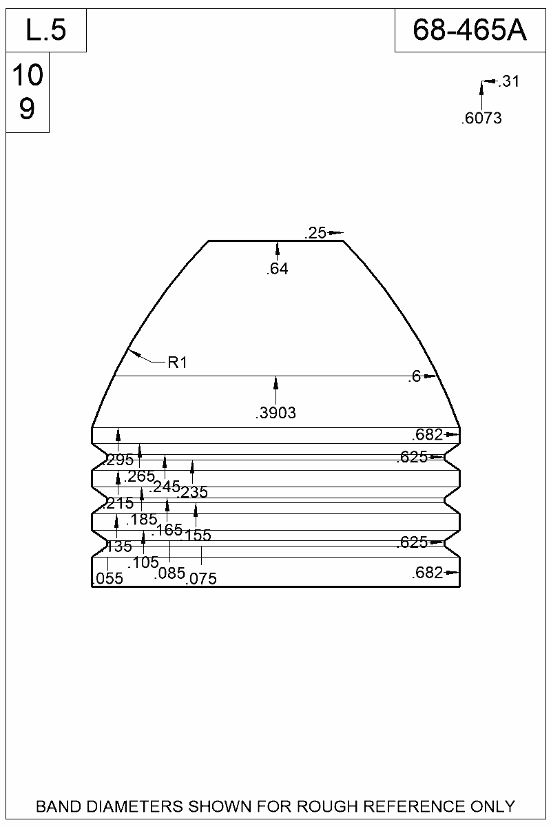 Dimensioned view of bullet 68-465A