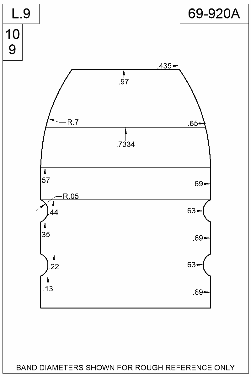 Dimensioned view of bullet 69-920A