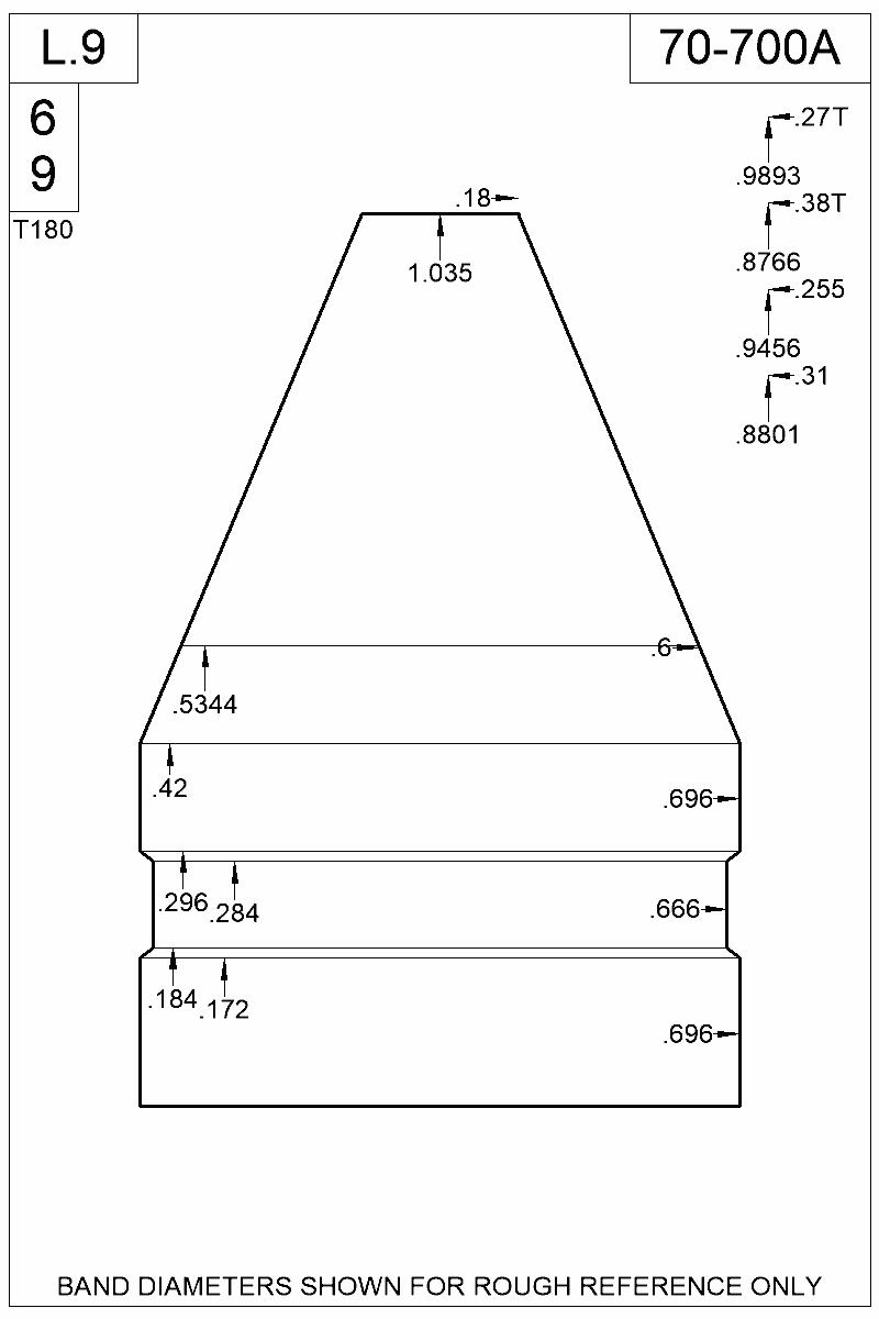 Dimensioned view of bullet 70-700A