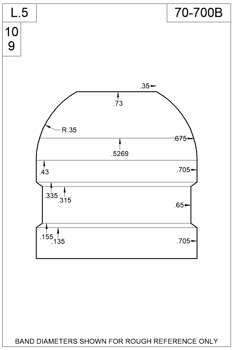 Dimensioned view of bullet 70-700B