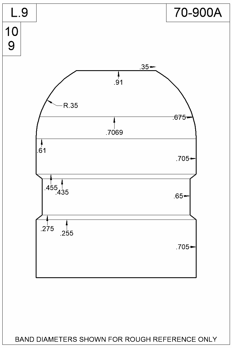 Dimensioned view of bullet 70-900A