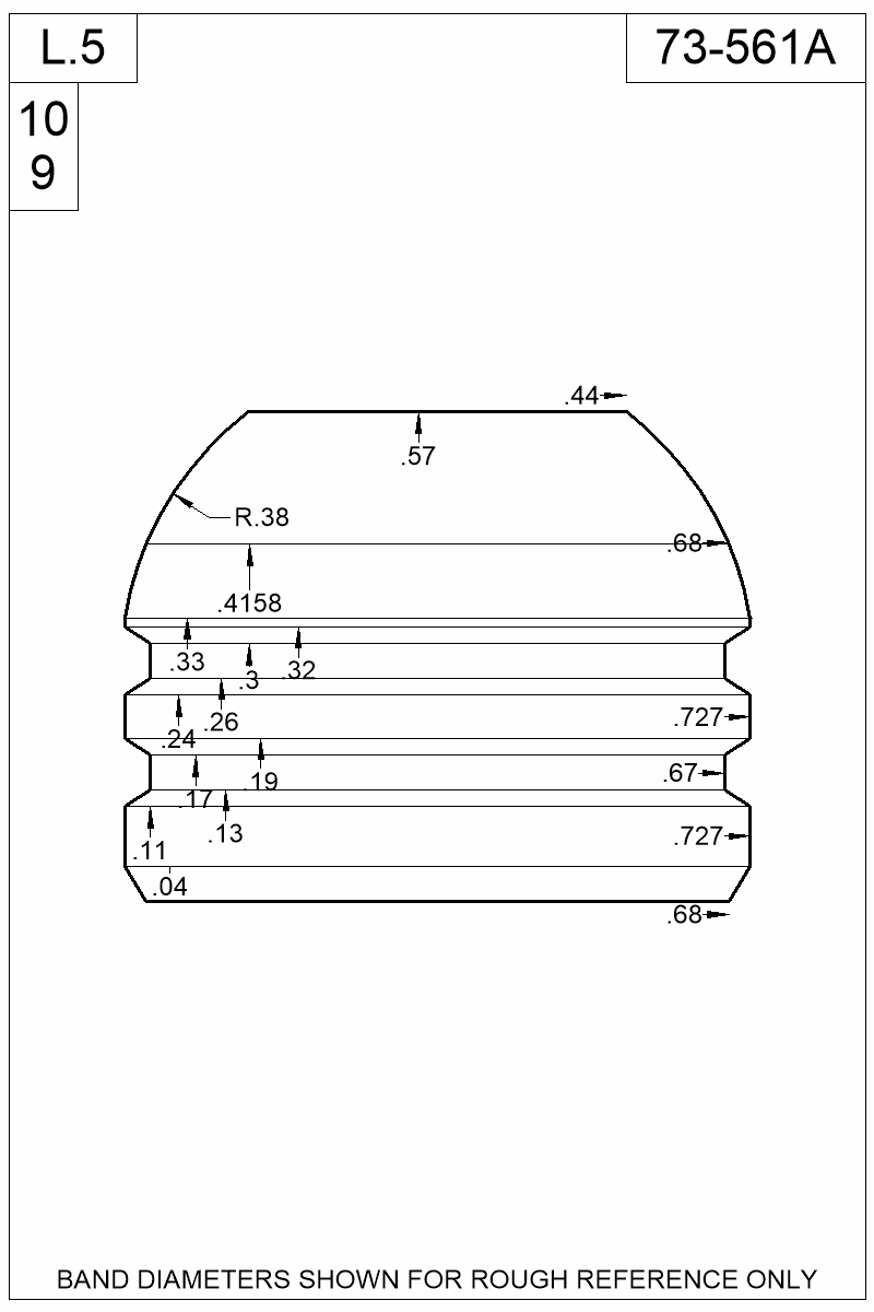 Dimensioned view of bullet 73-561A
