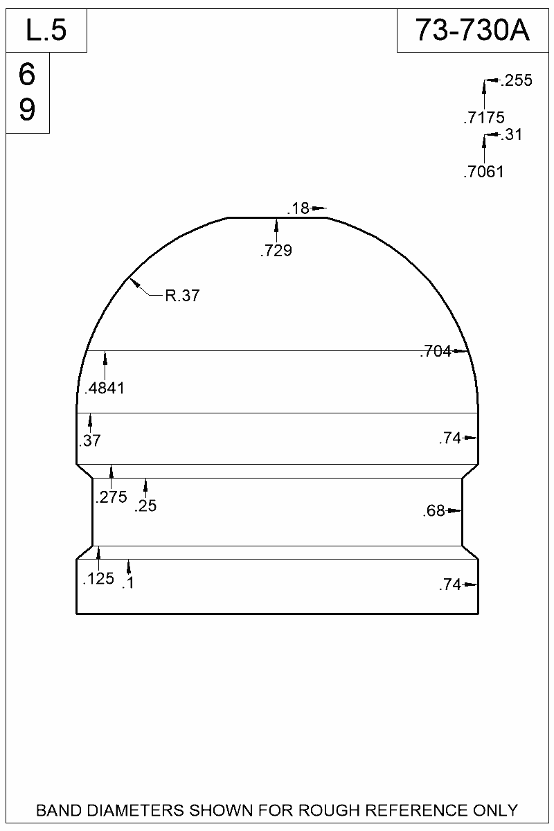 Dimensioned view of bullet 73-730A