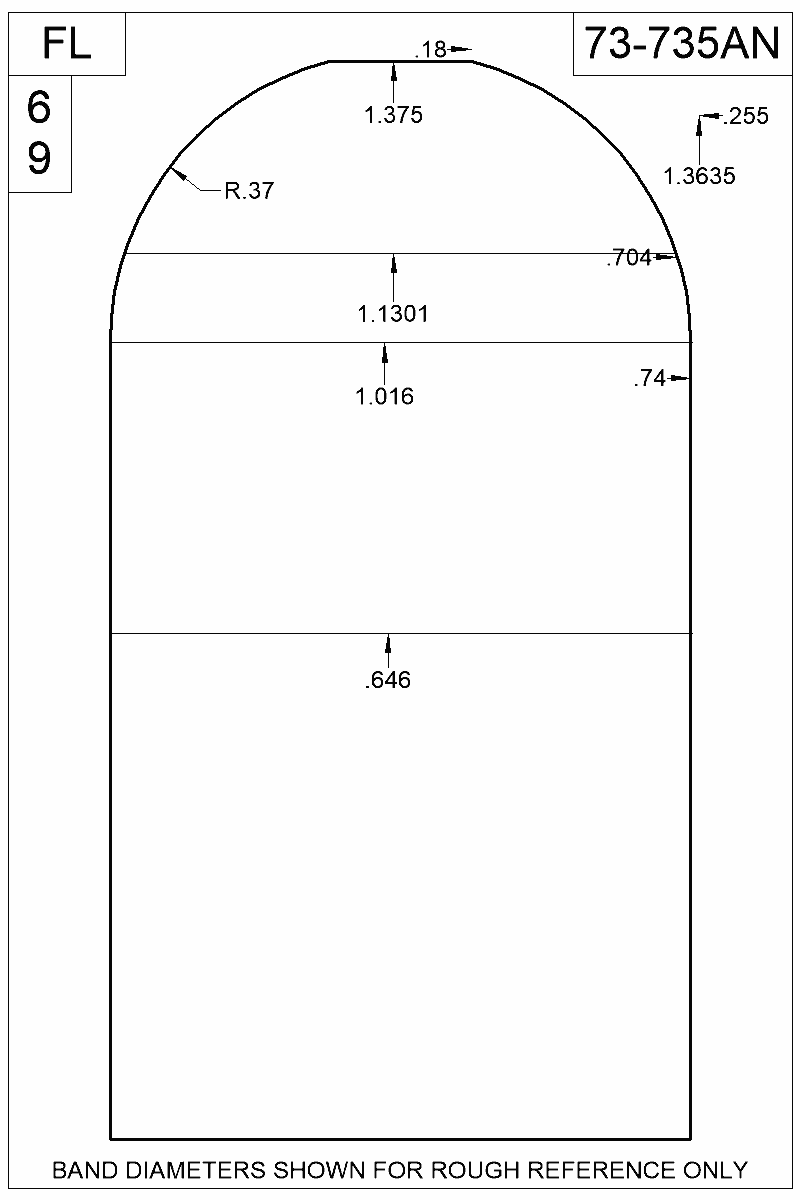 Dimensioned view of bullet 73-735AN