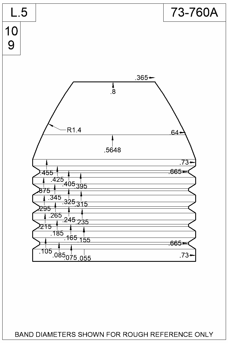 Dimensioned view of bullet 73-760A