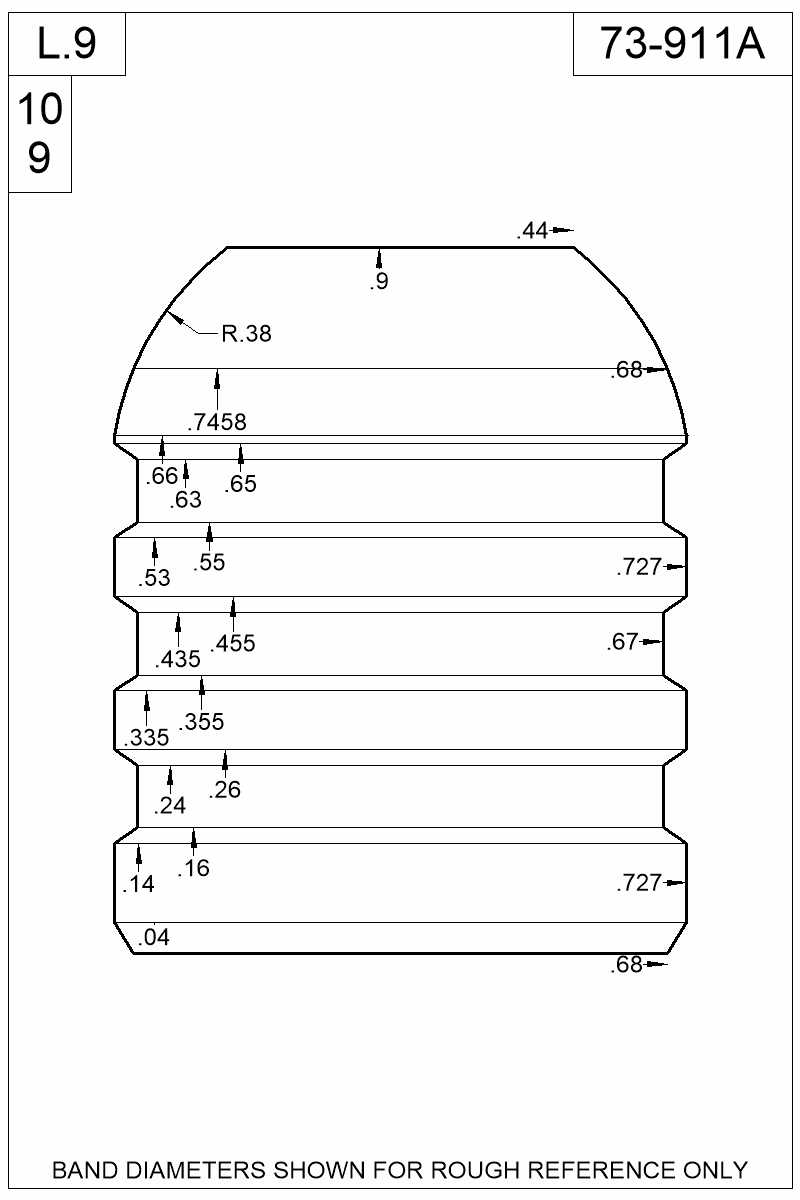 Dimensioned view of bullet 73-911A