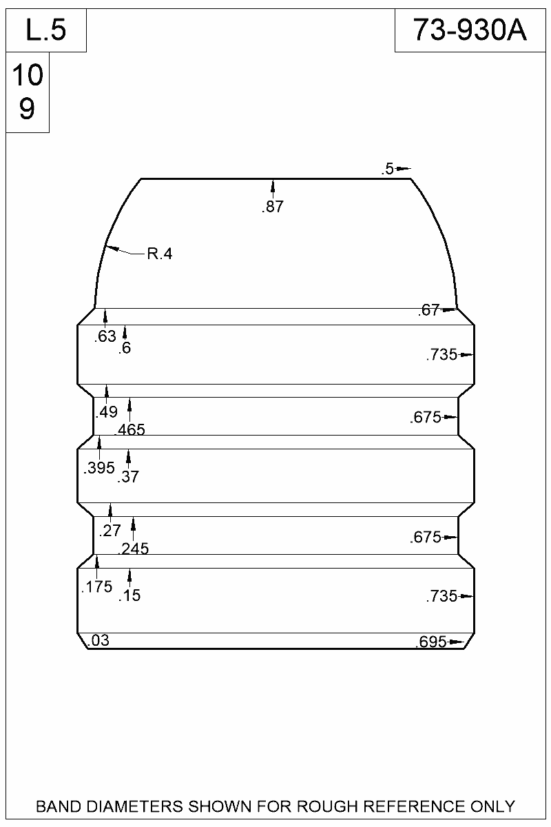 Dimensioned view of bullet 73-930A