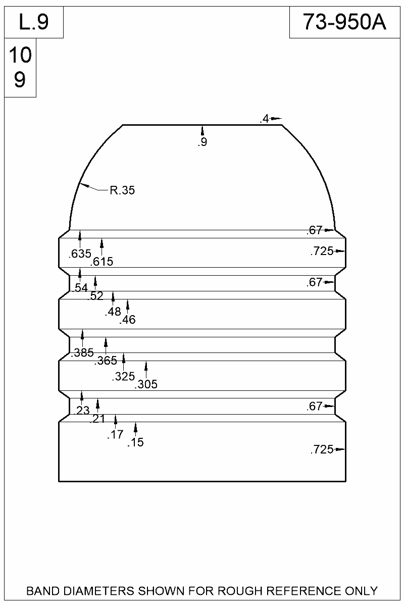 Dimensioned view of bullet 73-950A