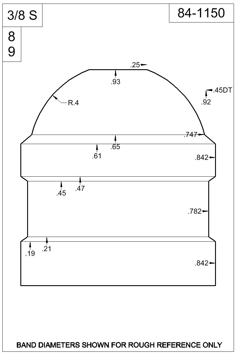 Dimensioned view of bullet 84-1150