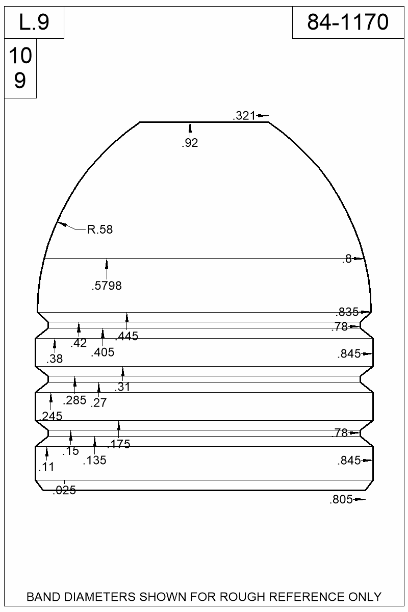 Dimensioned view of bullet 84-1170