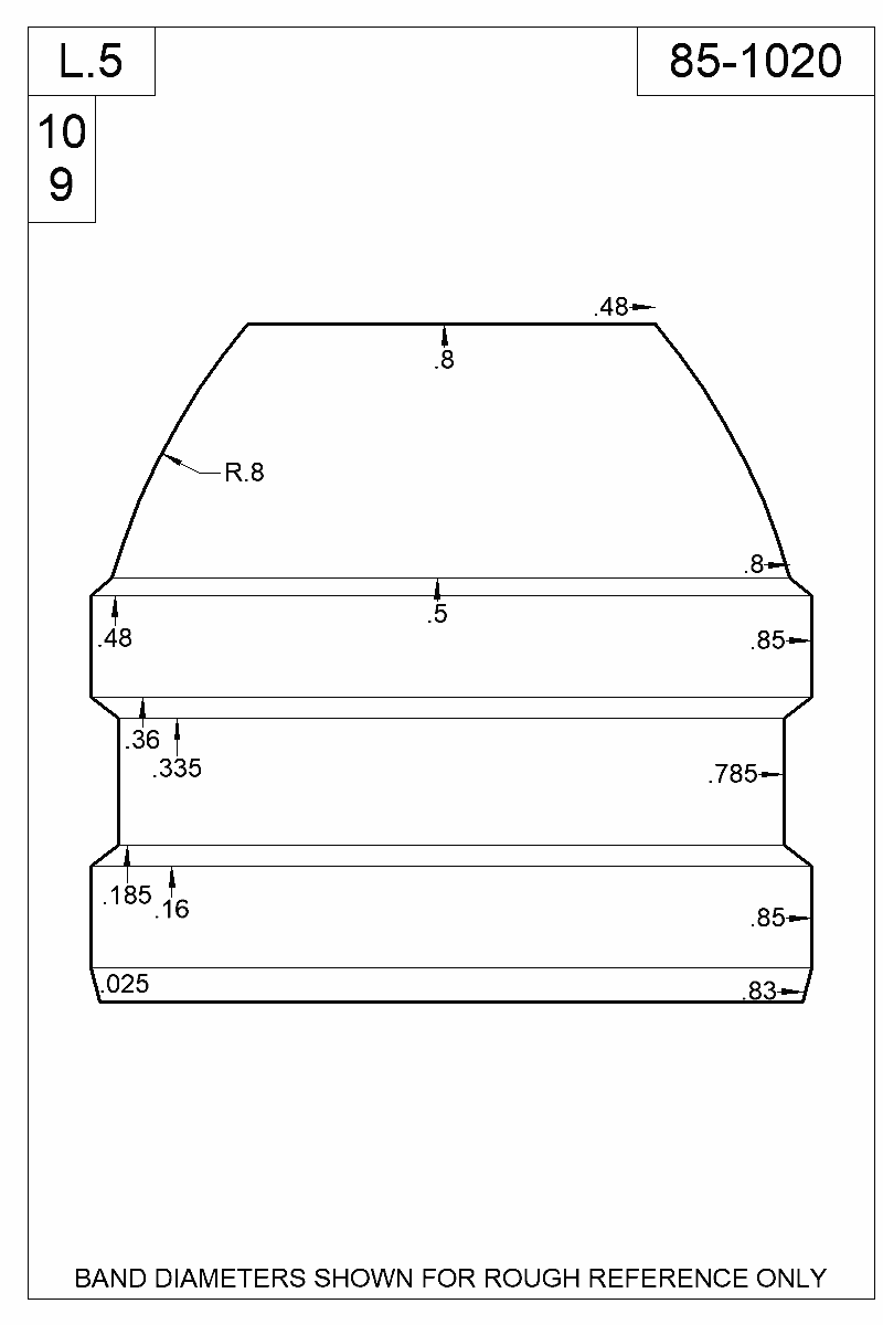 Dimensioned view of bullet 85-1020