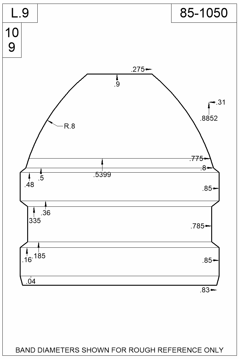 Dimensioned view of bullet 85-1050