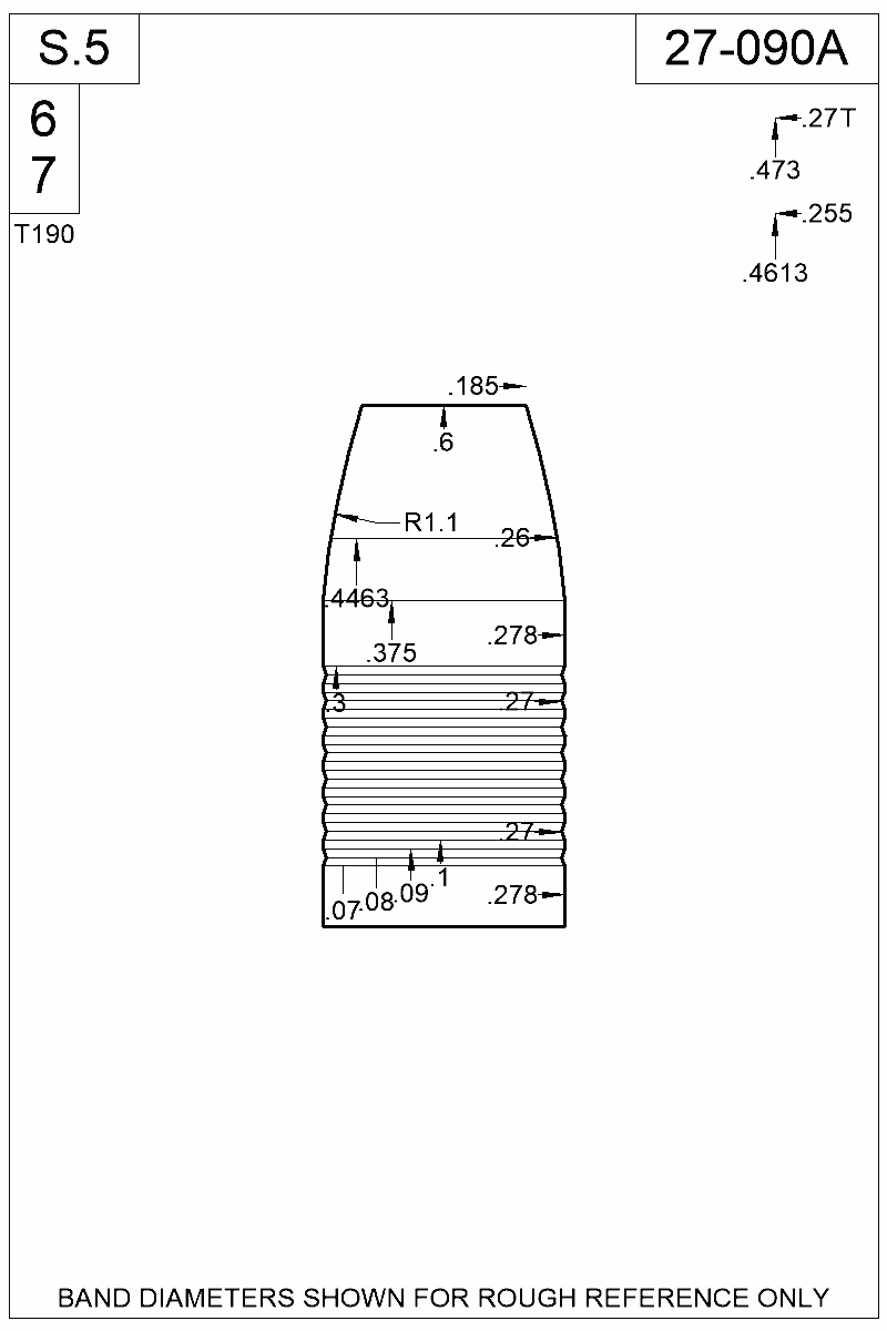 Dimensioned view of bullet 27-090A
