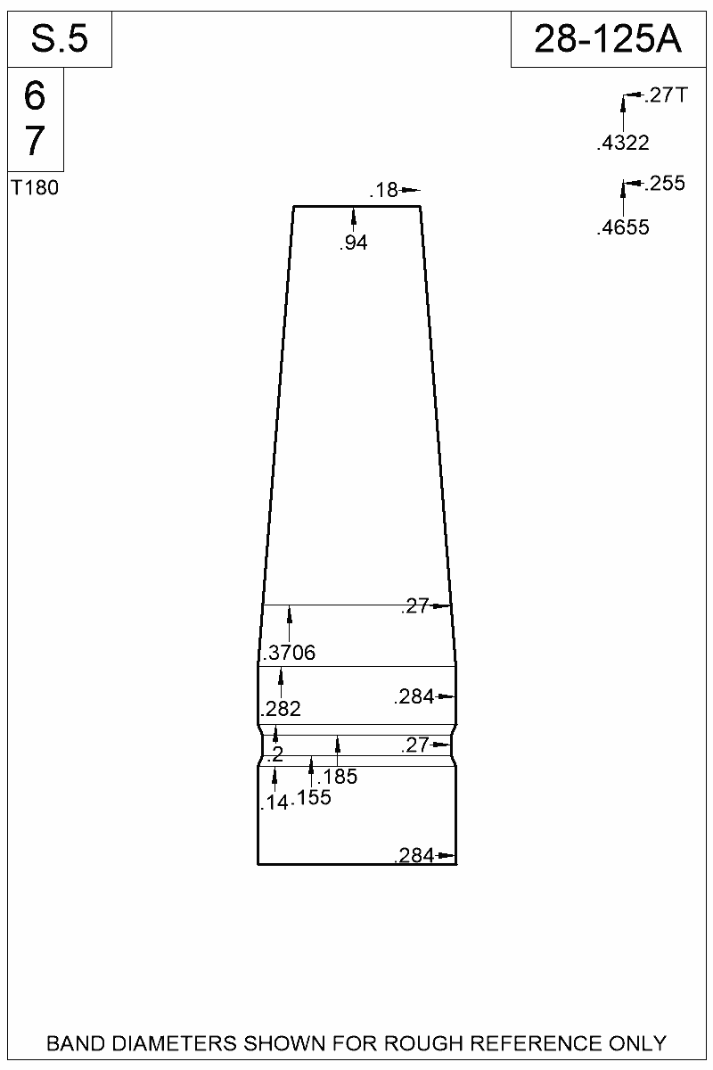 Dimensioned view of bullet 28-125A