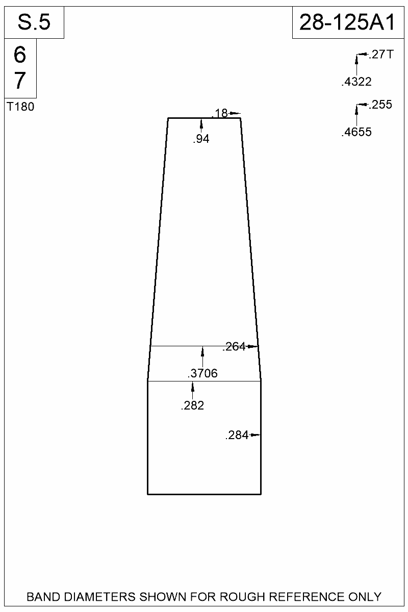 Dimensioned view of bullet 28-125A1