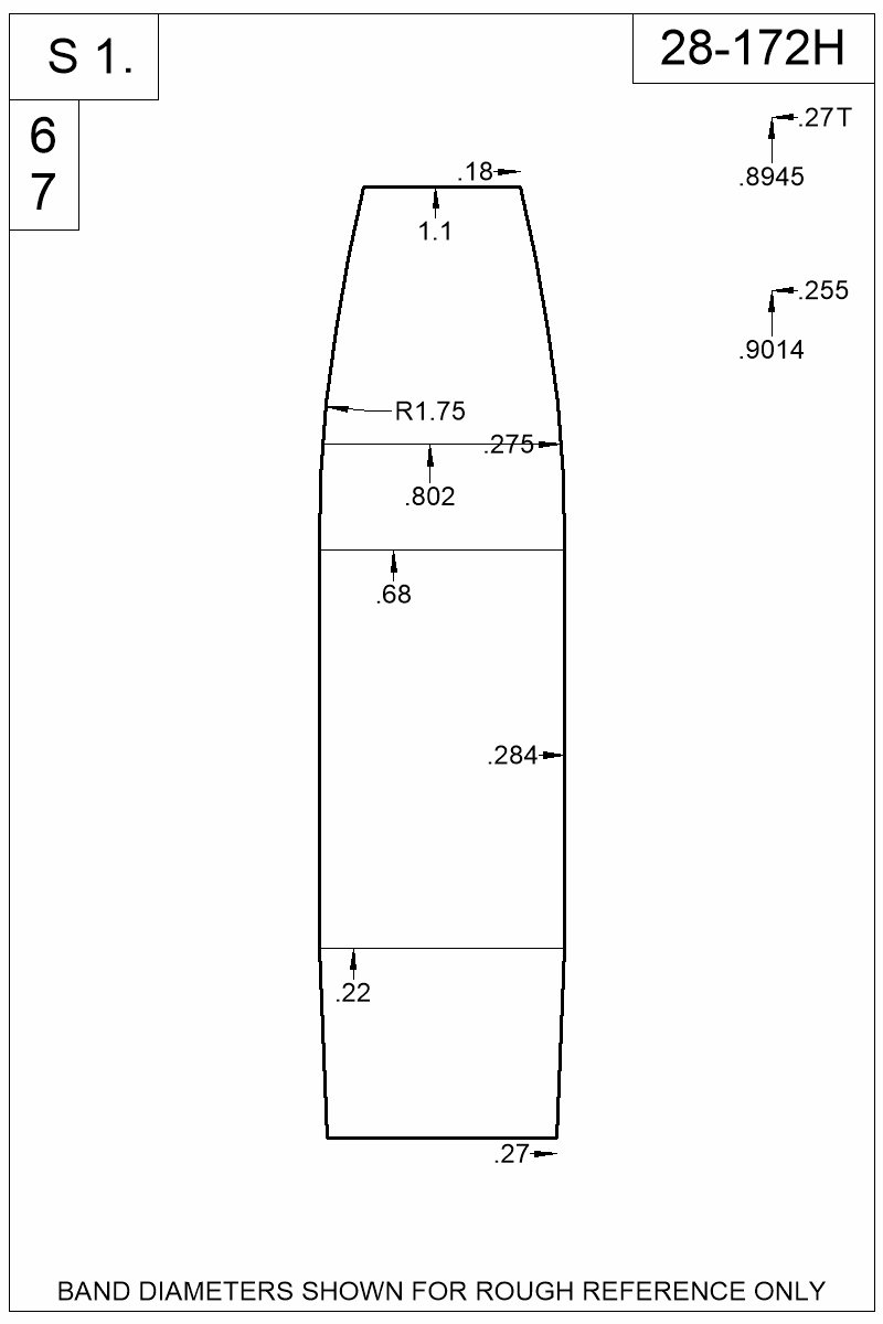 Dimensioned view of bullet 28-172H