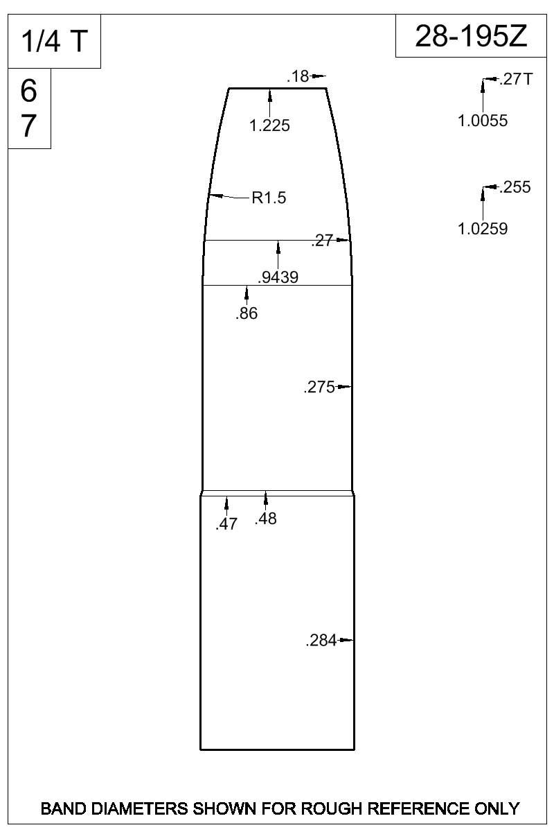 Dimensioned view of bullet 28-195Z