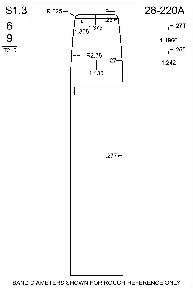 Dimensioned view of bullet 28-220A