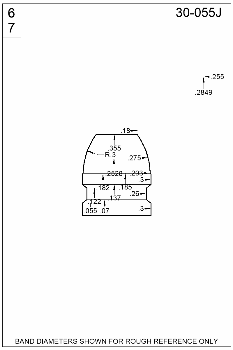 Dimensioned view of bullet 30-055J