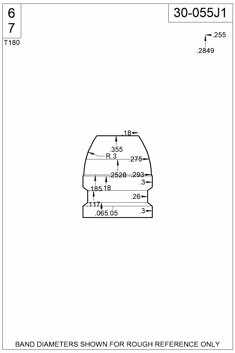 Dimensioned view of bullet 30-055J1