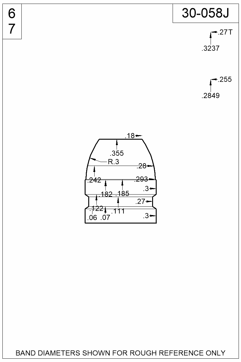 Dimensioned view of bullet 30-058J