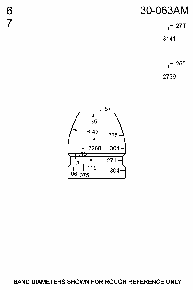 Dimensioned view of bullet 30-063AM