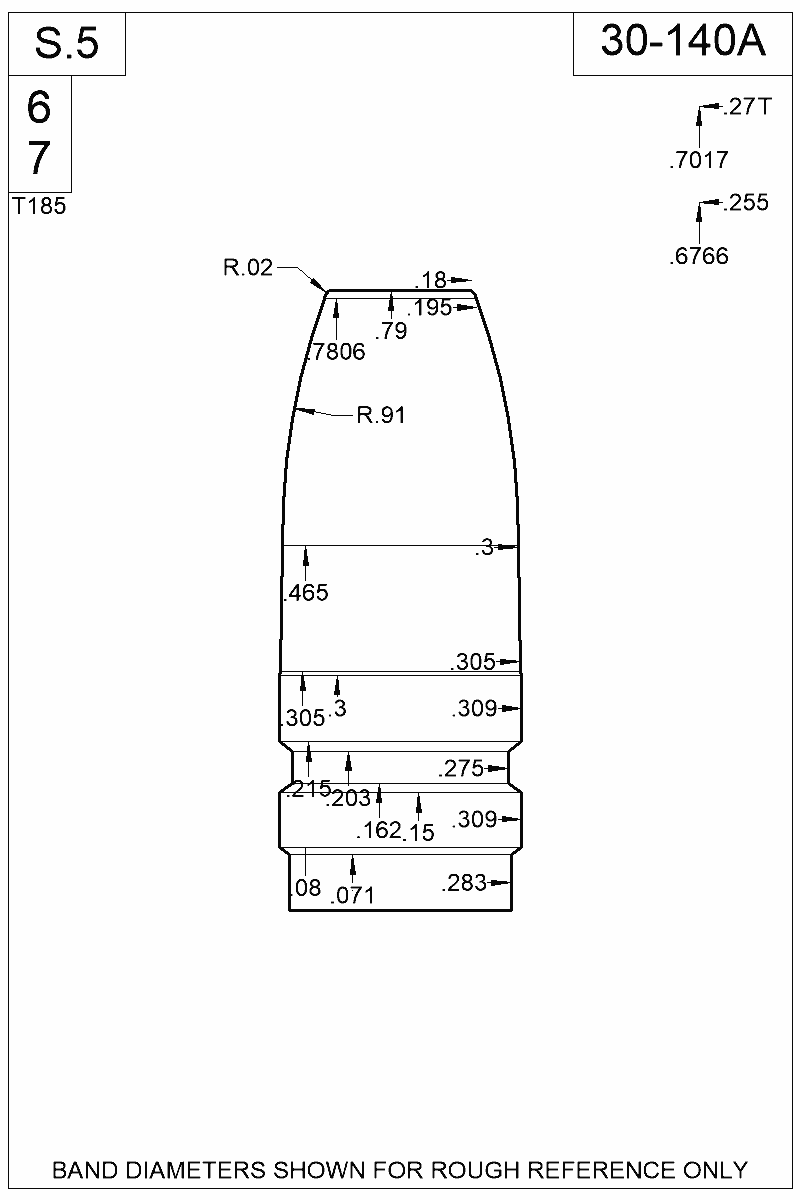 Dimensioned view of bullet 30-140A