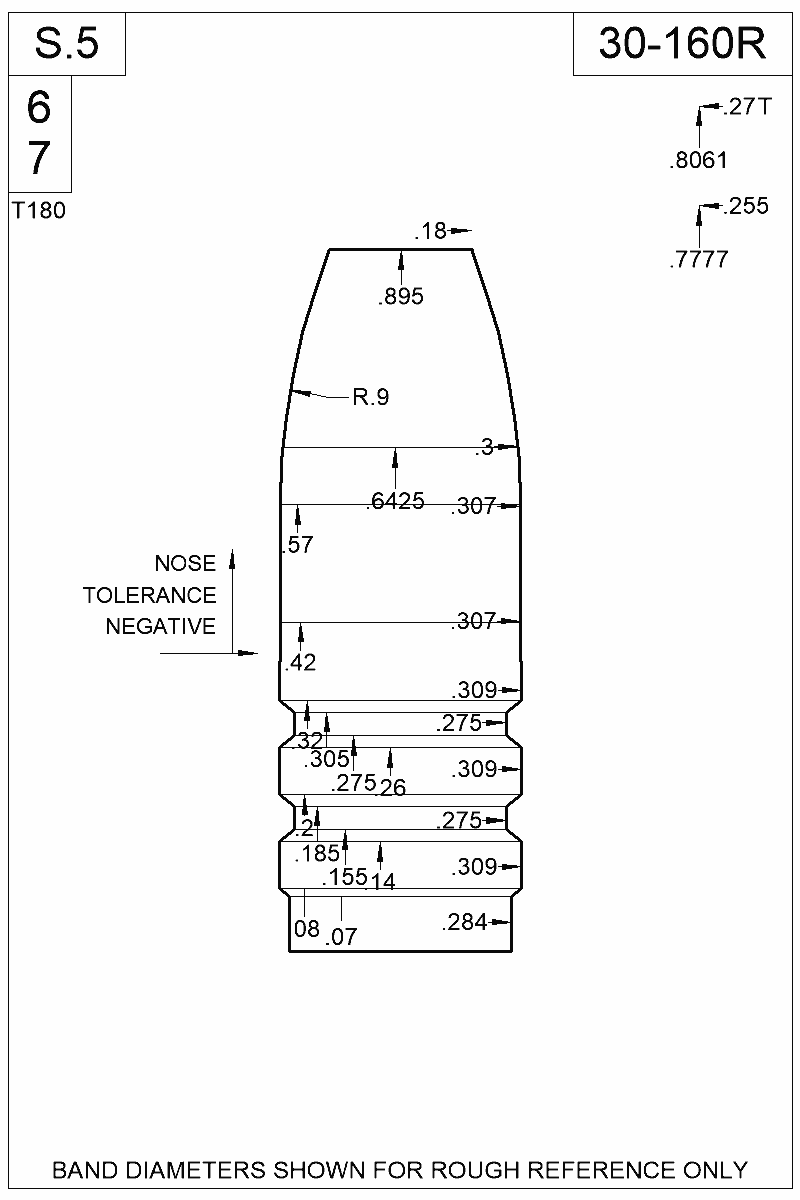 Dimensioned view of bullet 30-160R
