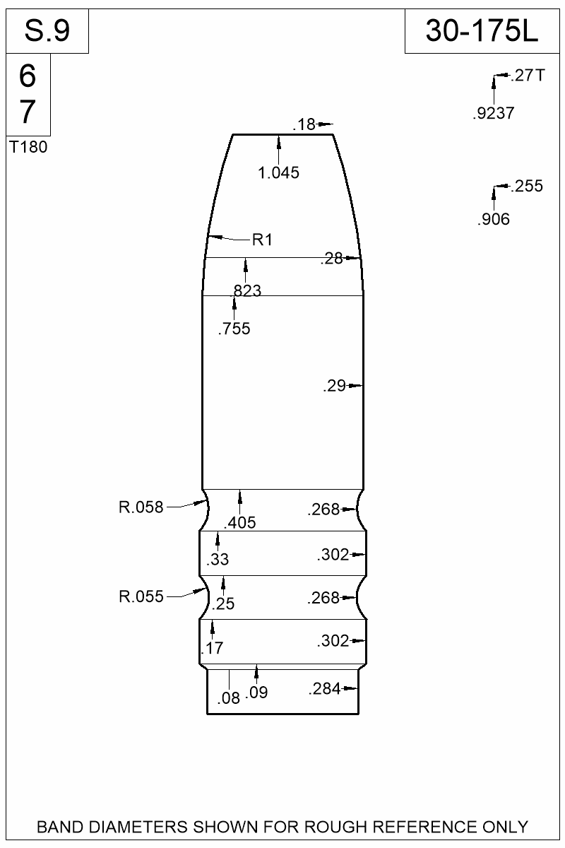 Dimensioned view of bullet 30-175L