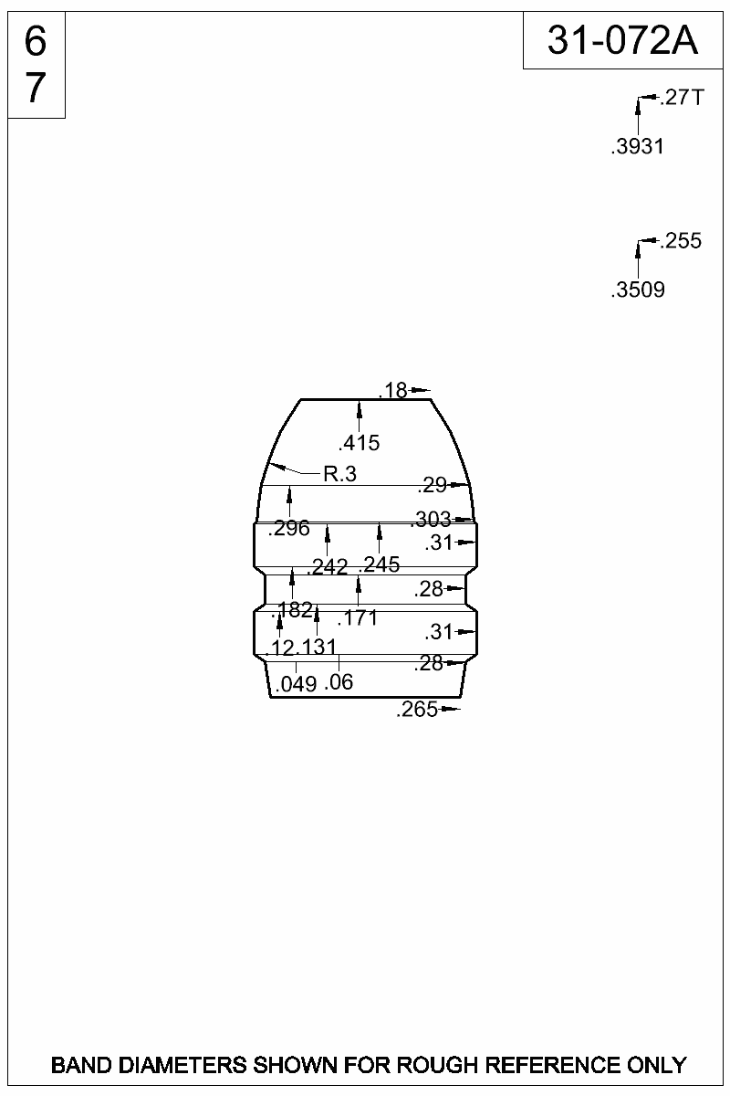 Dimensioned view of bullet 31-072A