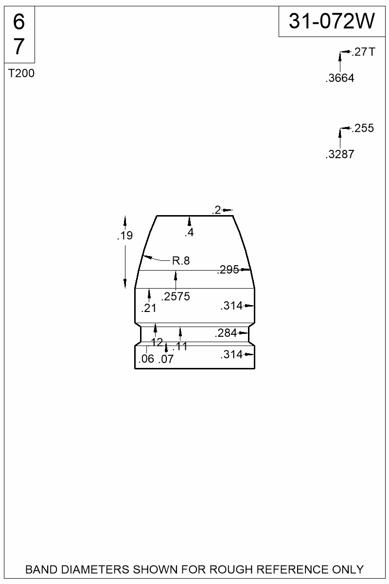 Dimensioned view of bullet 31-072W