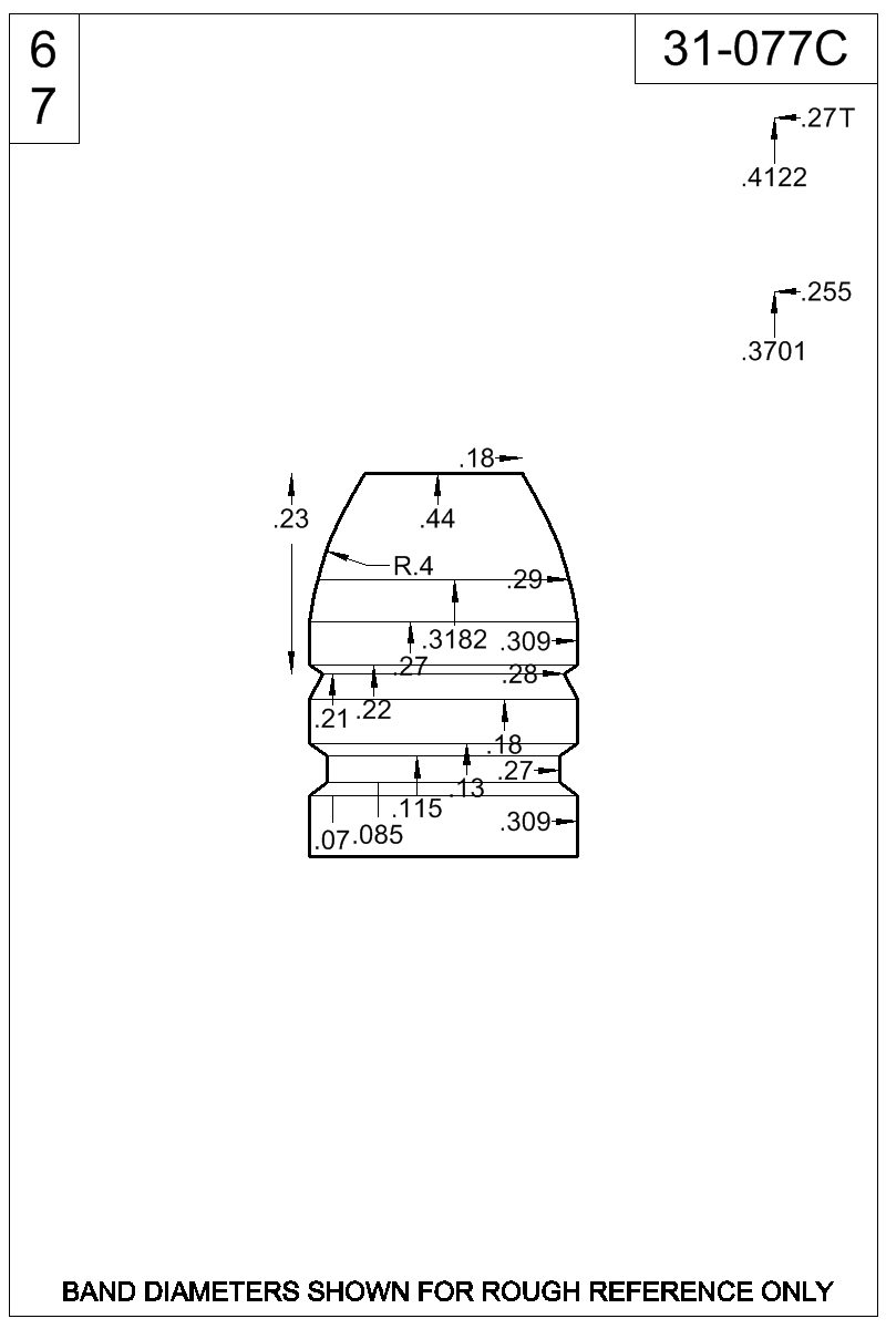 Dimensioned view of bullet 31-077C