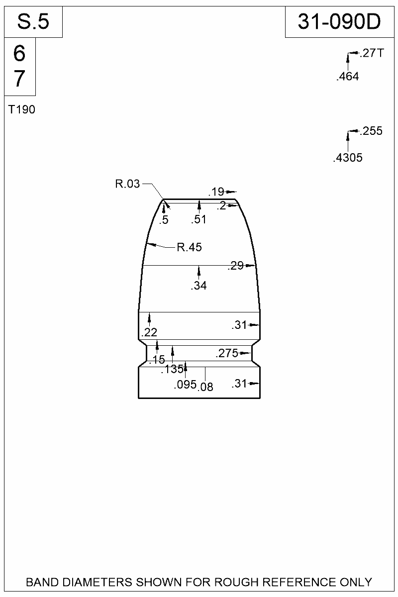 Dimensioned view of bullet 31-090D