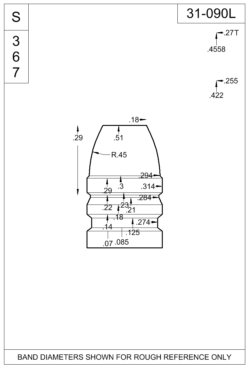Dimensioned view of bullet 31-090L