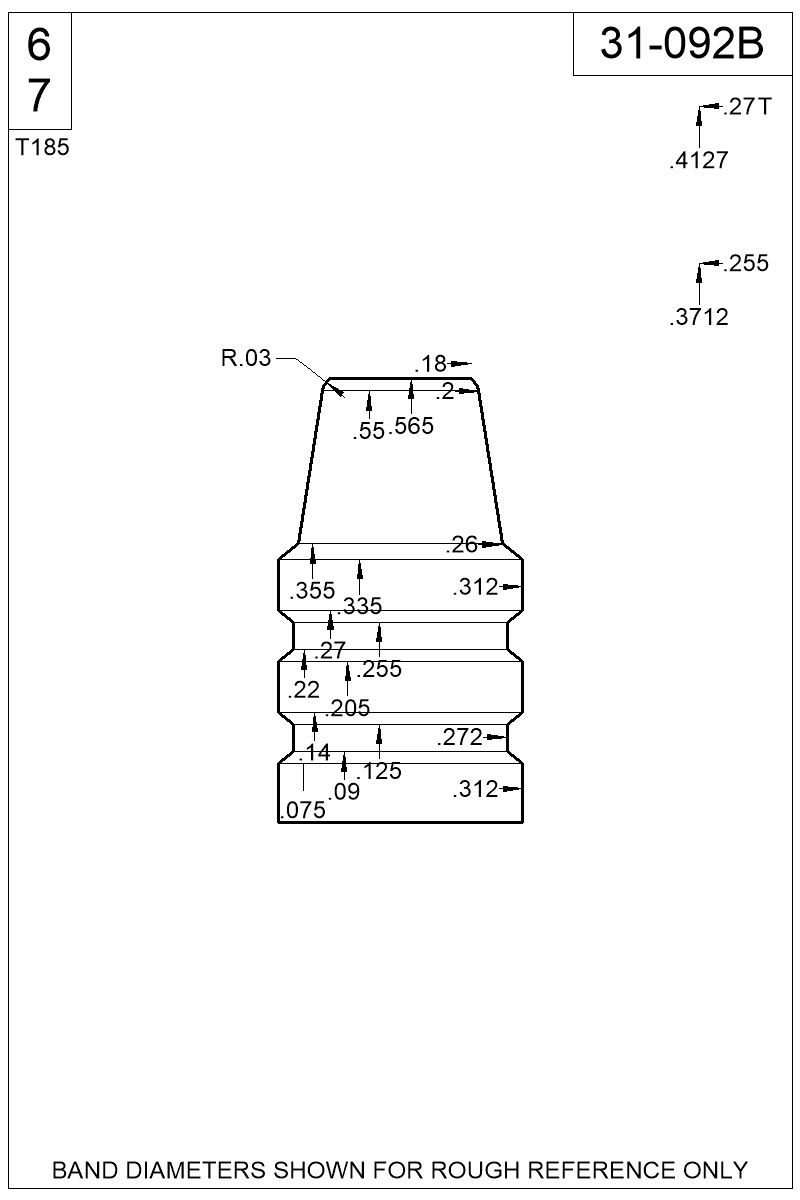 Dimensioned view of bullet 31-092B