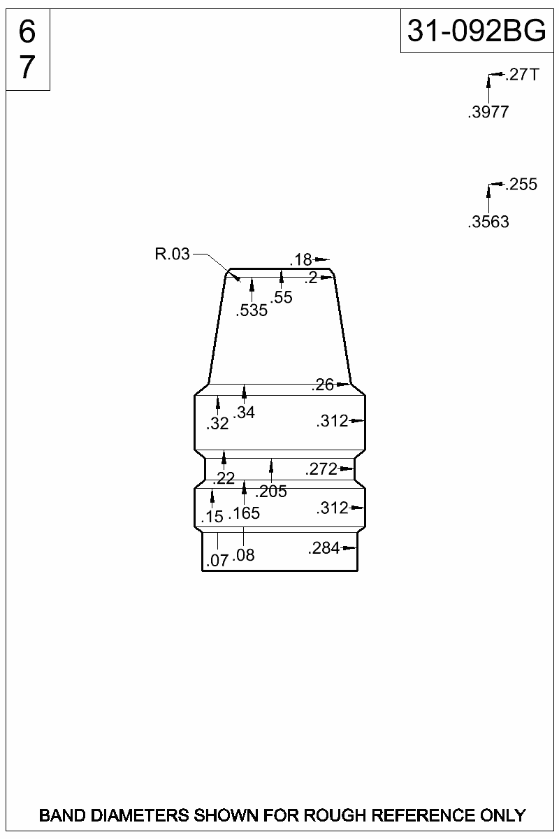 Dimensioned view of bullet 31-092BG