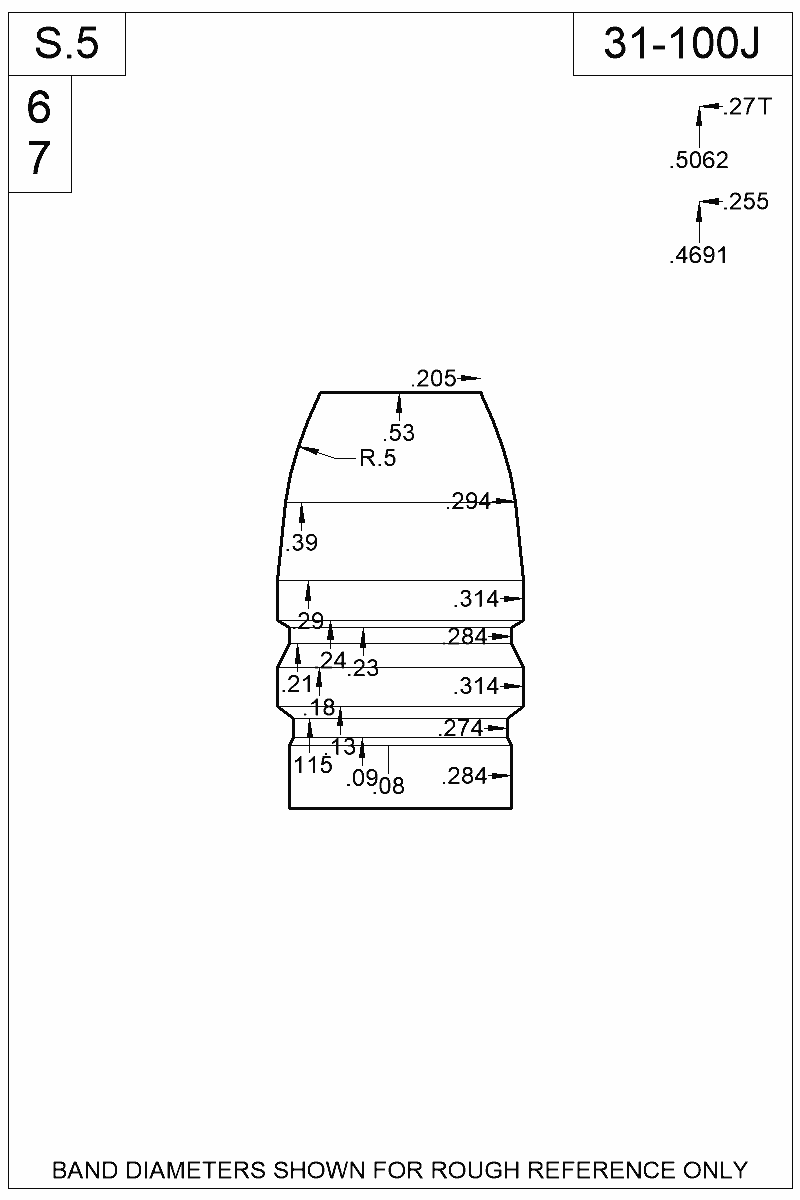 Dimensioned view of bullet 31-100J