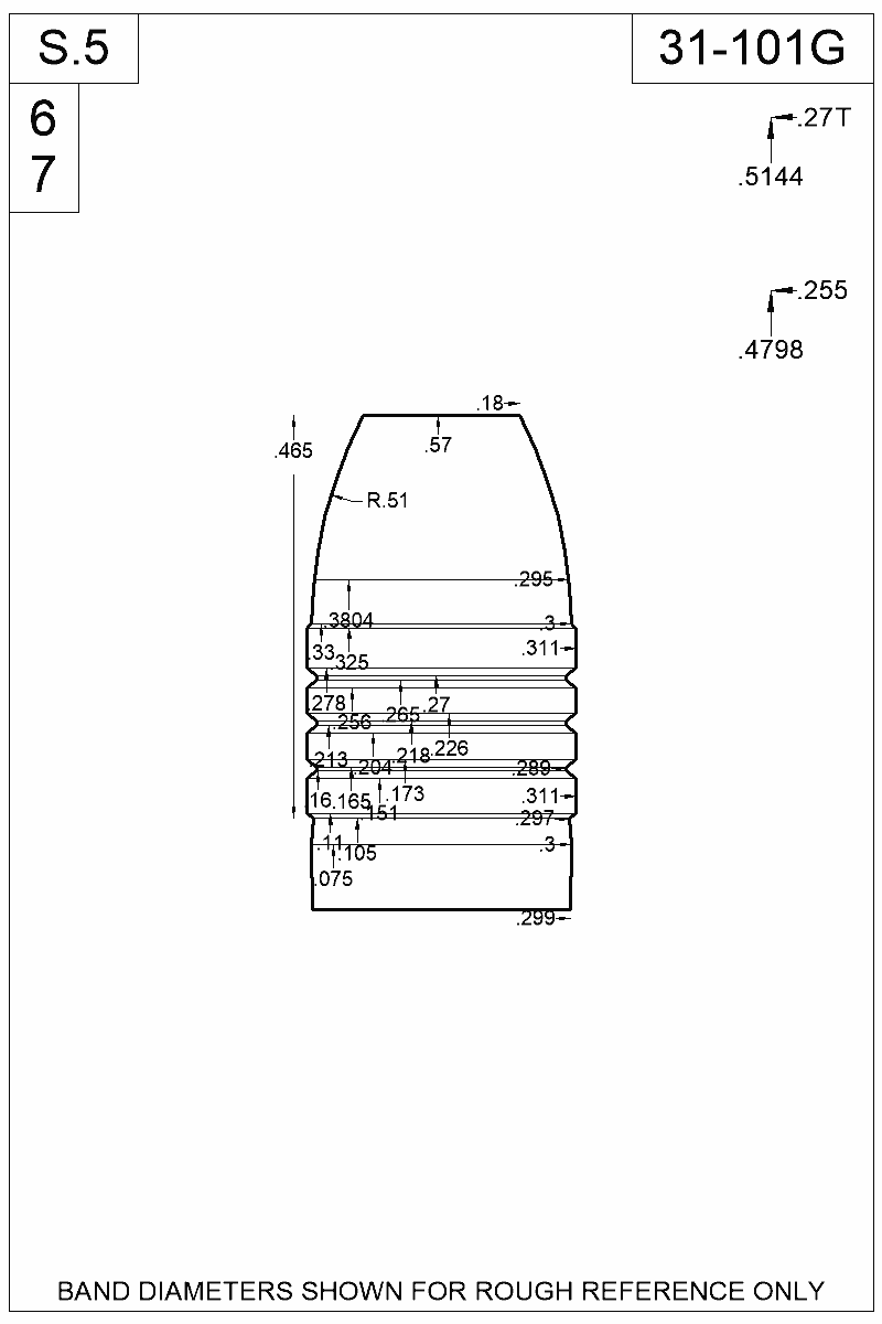 Dimensioned view of bullet 31-101G