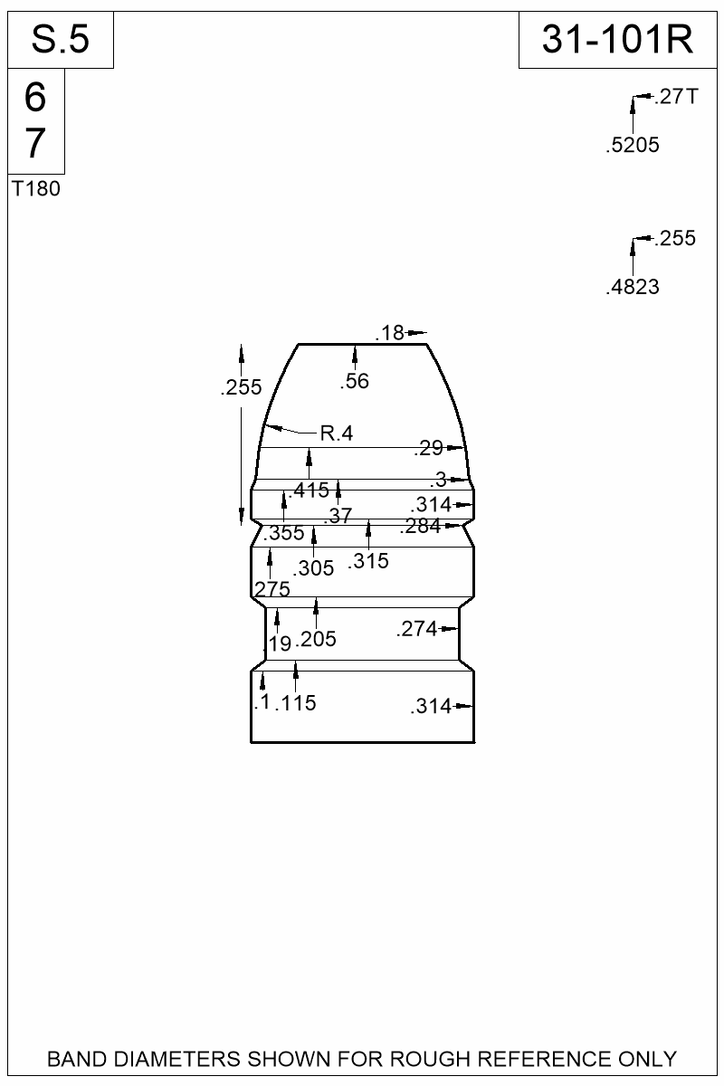 Dimensioned view of bullet 31-101R