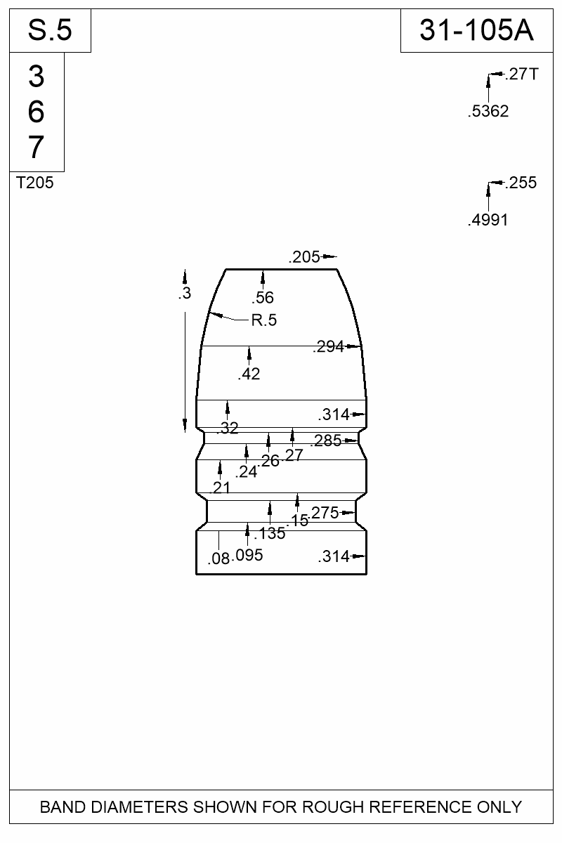 Dimensioned view of bullet 31-105A