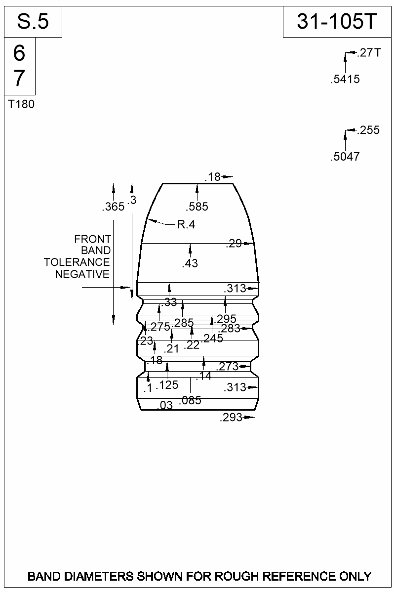 Dimensioned view of bullet 31-105T